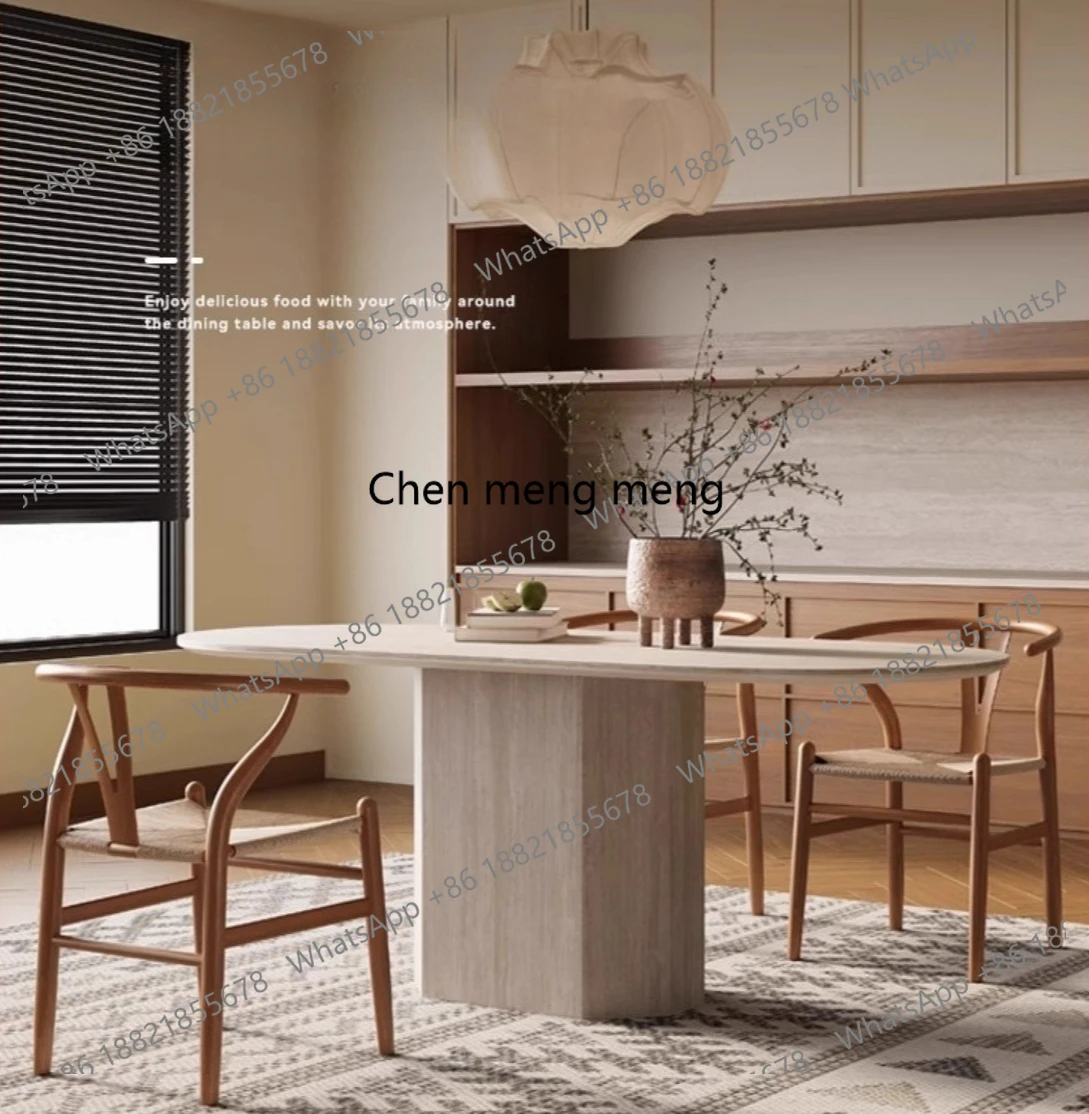 

Retro trapeze stone dining table oval rectangular rock slab table designer rock slab dining table and chair combination