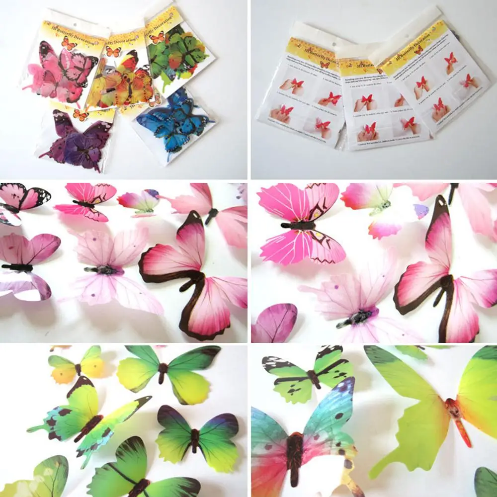 12Pcs 3D Butterfly Sticker Environmentally Sticker Room Decor Multiple Colors Decoração Para Casa Butterfly Wall Art Decor