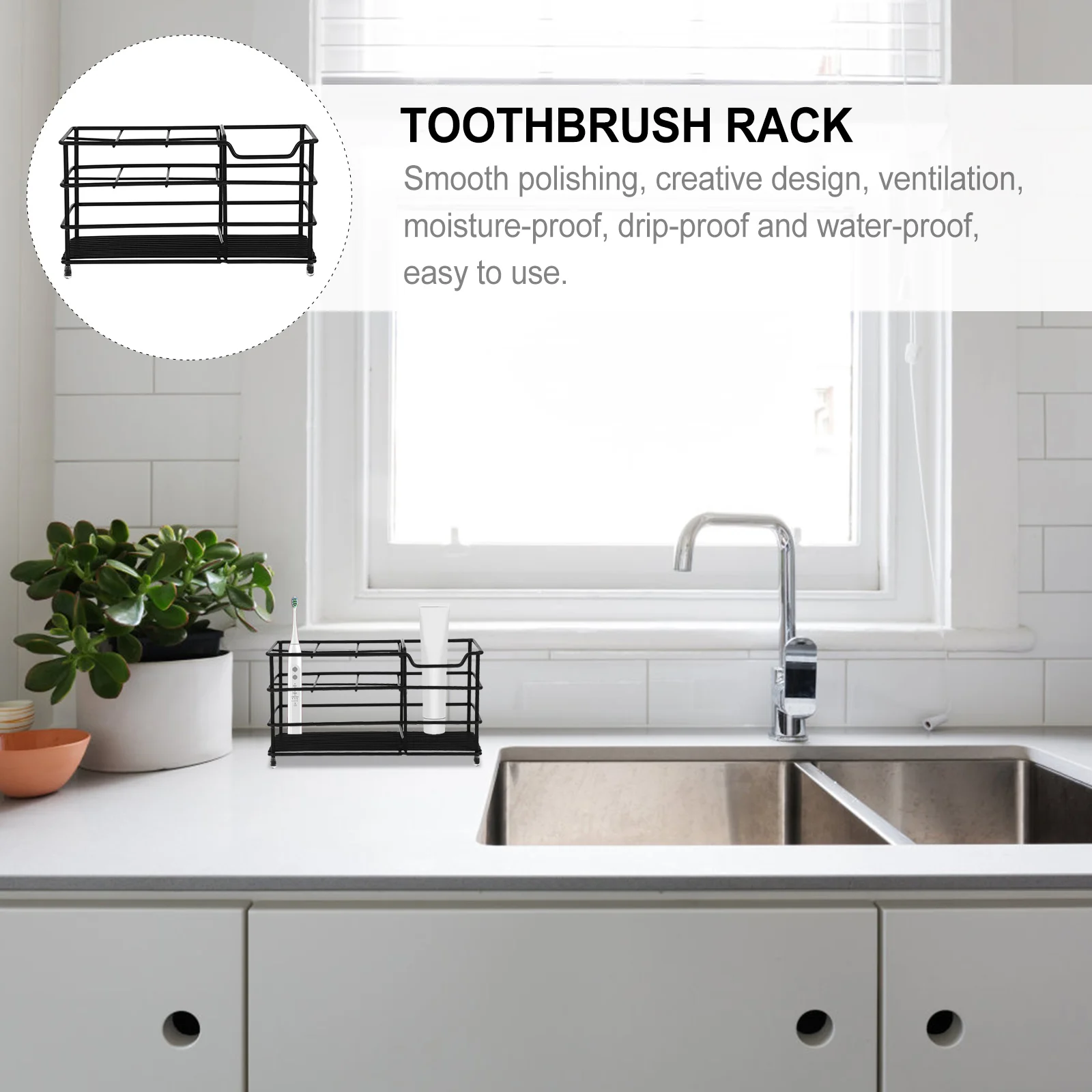 

Toothbrush Holder Rack Stainless Steel Shelf Bathroom Travel Ultraviolet Light Waterproof Compact Storage Toothpaste