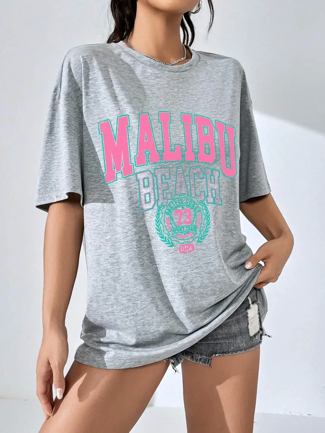 Malibu Beach Letter Print Print Womens T-Shirts Street Casual Tshirt Summer Brand Tee Clothing Hip Hop Breathable Tshirts Women