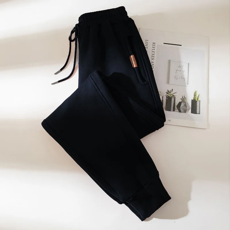 Women's Black Sport Pants Light weight Spring/Autumn Casual Pants Loose-Fit Cuffed Harem Pants Over sized Hoodie Pants