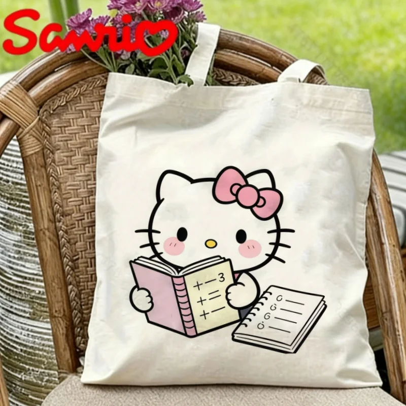 

1PC Kawaii Sanrio Hello Kitty Studying Math Print Eco-friendly Canvas Shoulder Bag