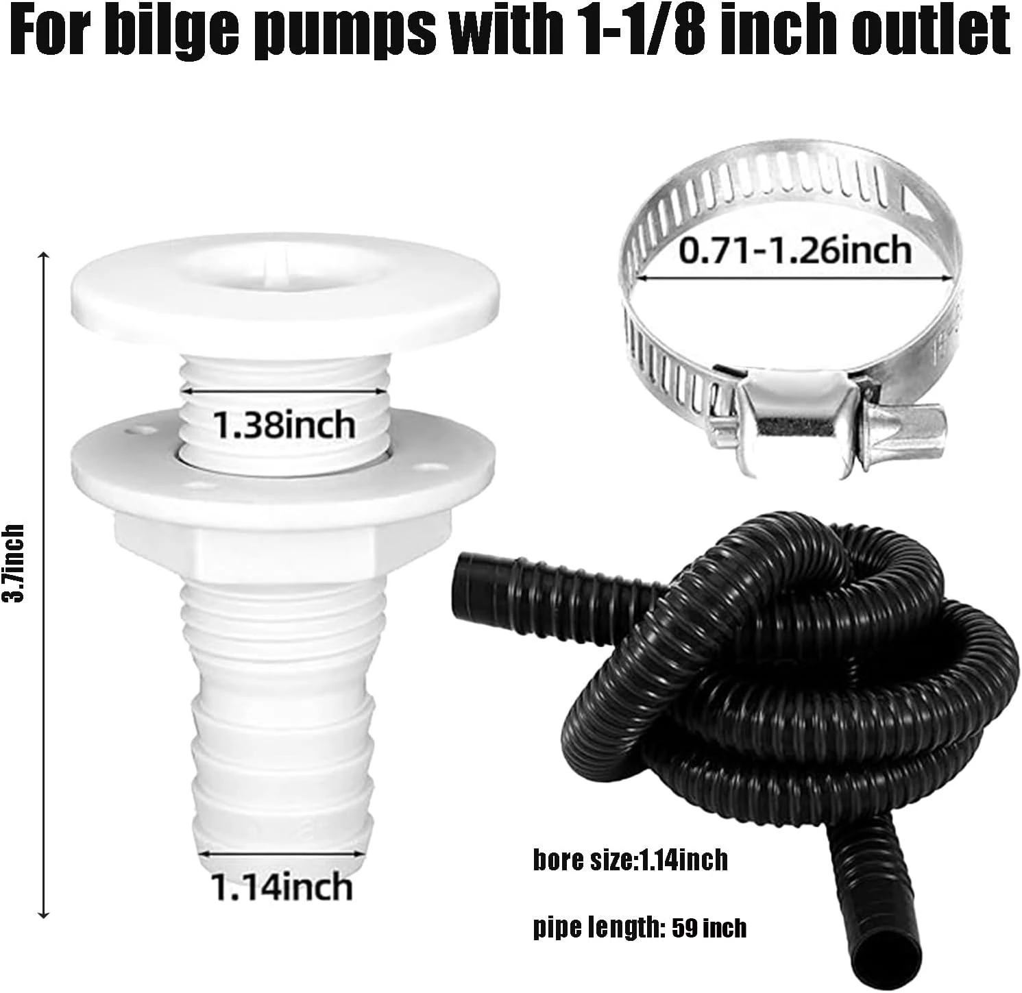 キャラバンビルジポンプホース1セット、直径1-1/8インチ、ビルジポンプ設置キット、RV用、6.5フィート、プレミアム品質、曲がらない柔軟なPVCホース