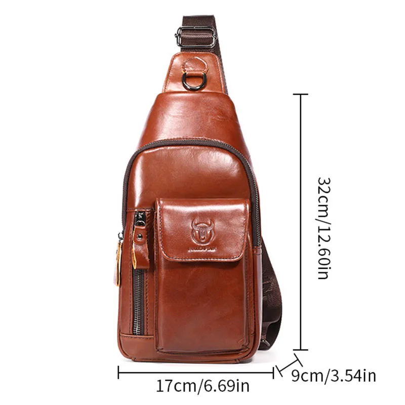 Imagem -05 - Mochila de Ombro Transversal para Homens Bolsa de Peito Bolsa de Couro Genuíno Casual Viagem Retrô Masculina Crossbody Mensageiro