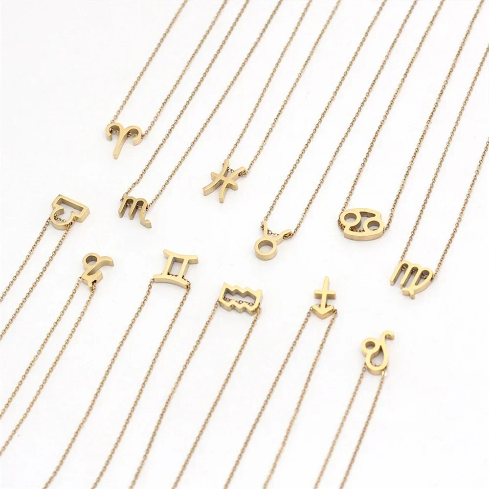 10pcs Stainless Steel Choker Neck Women's Pendant Necklace 12 Constellation Perforated Pendant Fashion Women's Jewelry Wholesale