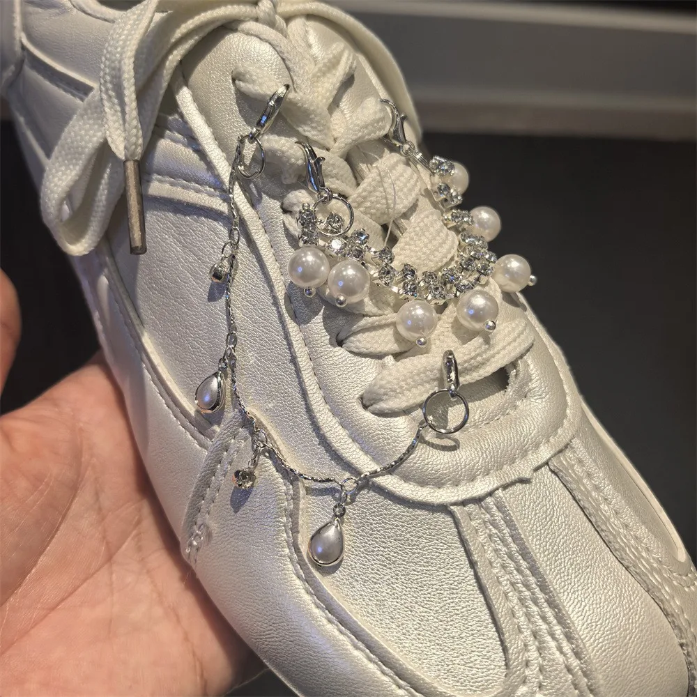 1 PCS Detachable Pearl Shoe Chain Charms Shell Heart Crystal Pendant Fashion Shoe Ornament for Sneakers Canvas Shoes DIY Decor