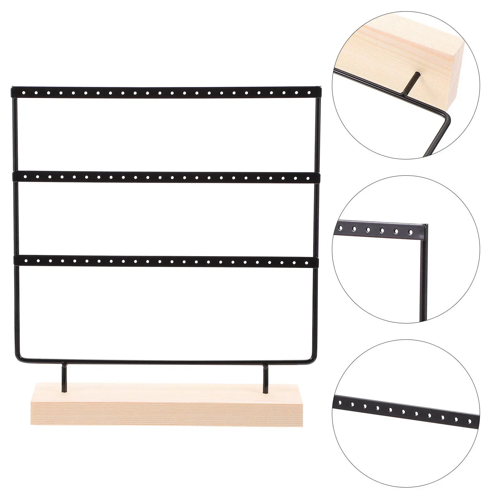 3-Tier Jewelry Stand with 72 Slots, Clear Wood Grain Base, Premium Iron Display Organizer
