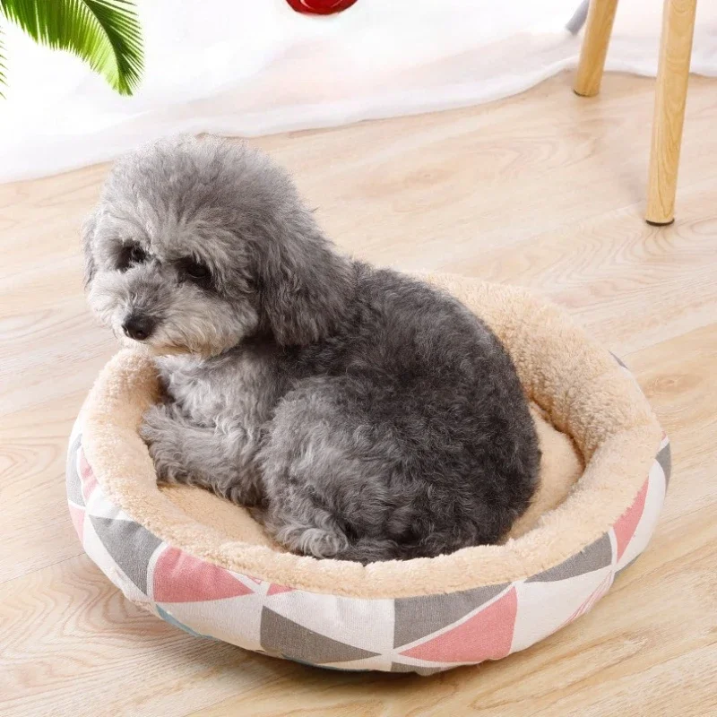 Round Dog Bed House Dog Mat Long Plush Cats Nest Dog Basket Pet Cushion Soft Warm Sleeping Pets Supplies All Seasons Universal