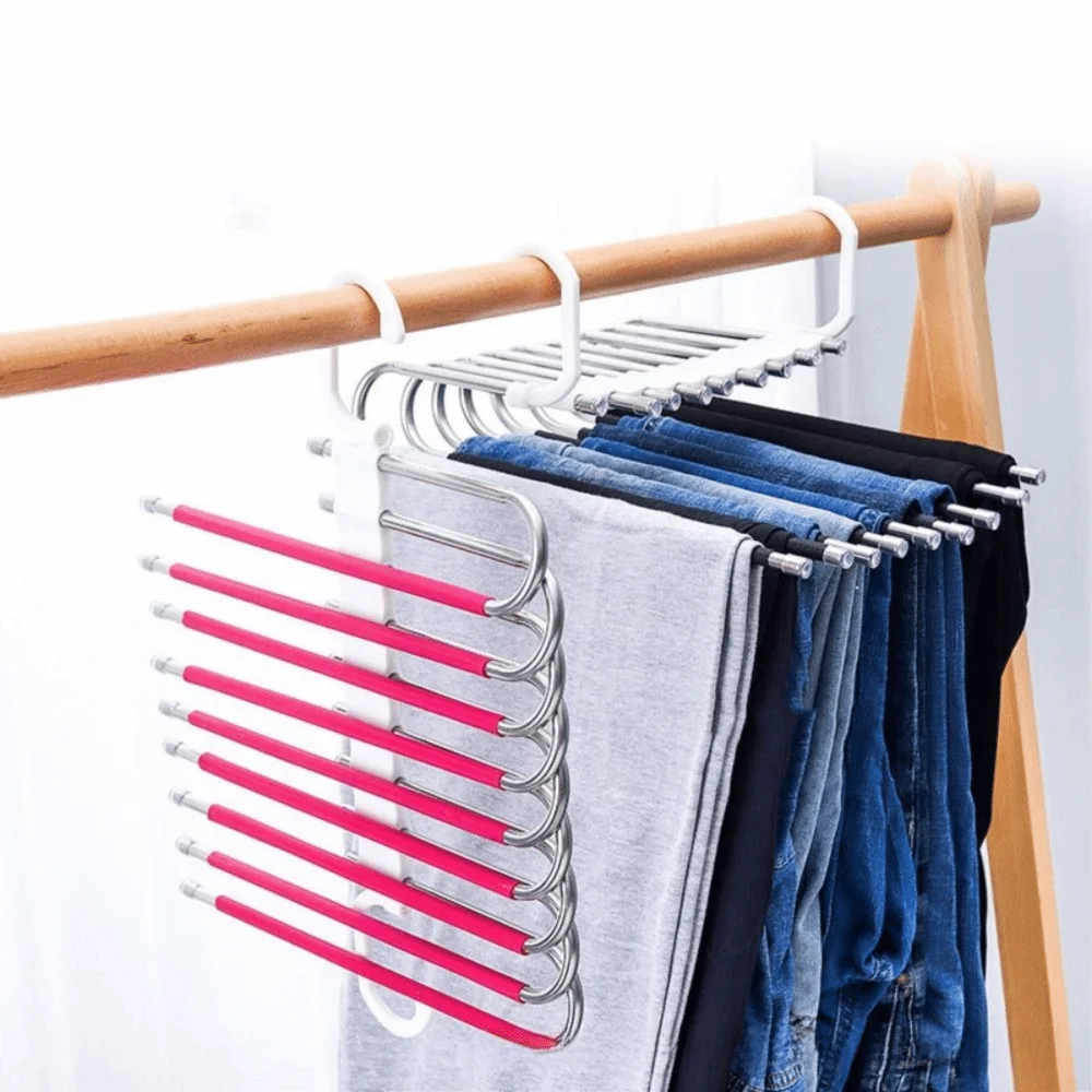 

Stainless Steel 9 Layers Pants Hangers Space Saving Non Slip Multi-layer Trouser Rack Large Capacity Closet Organizer Wardrobe