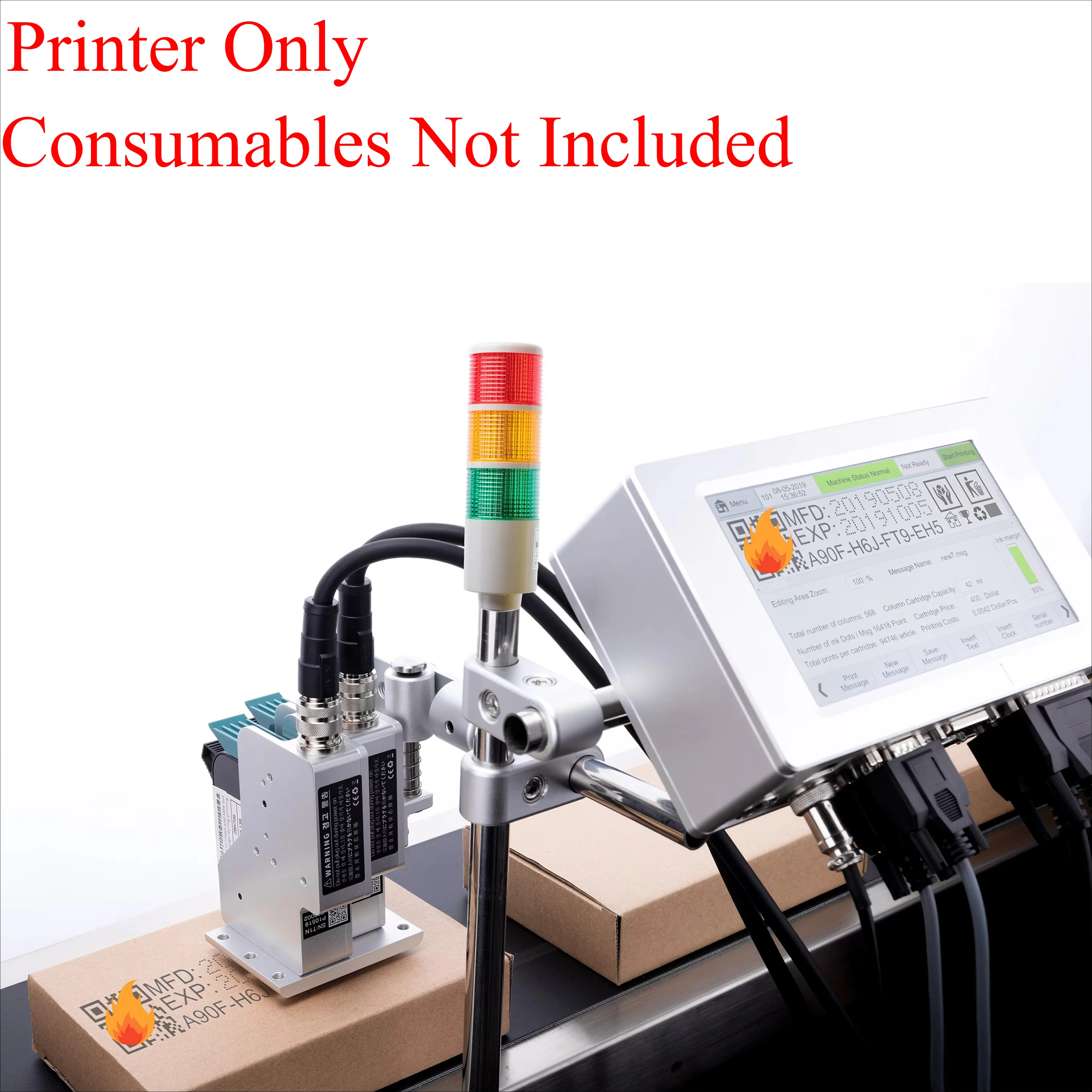 Full Automatic TIJ Inkjet Marker Non-stop Continuous Production Coding Multi-color 1-25.4mm Cable Plastic Pipe Batch Date Printi