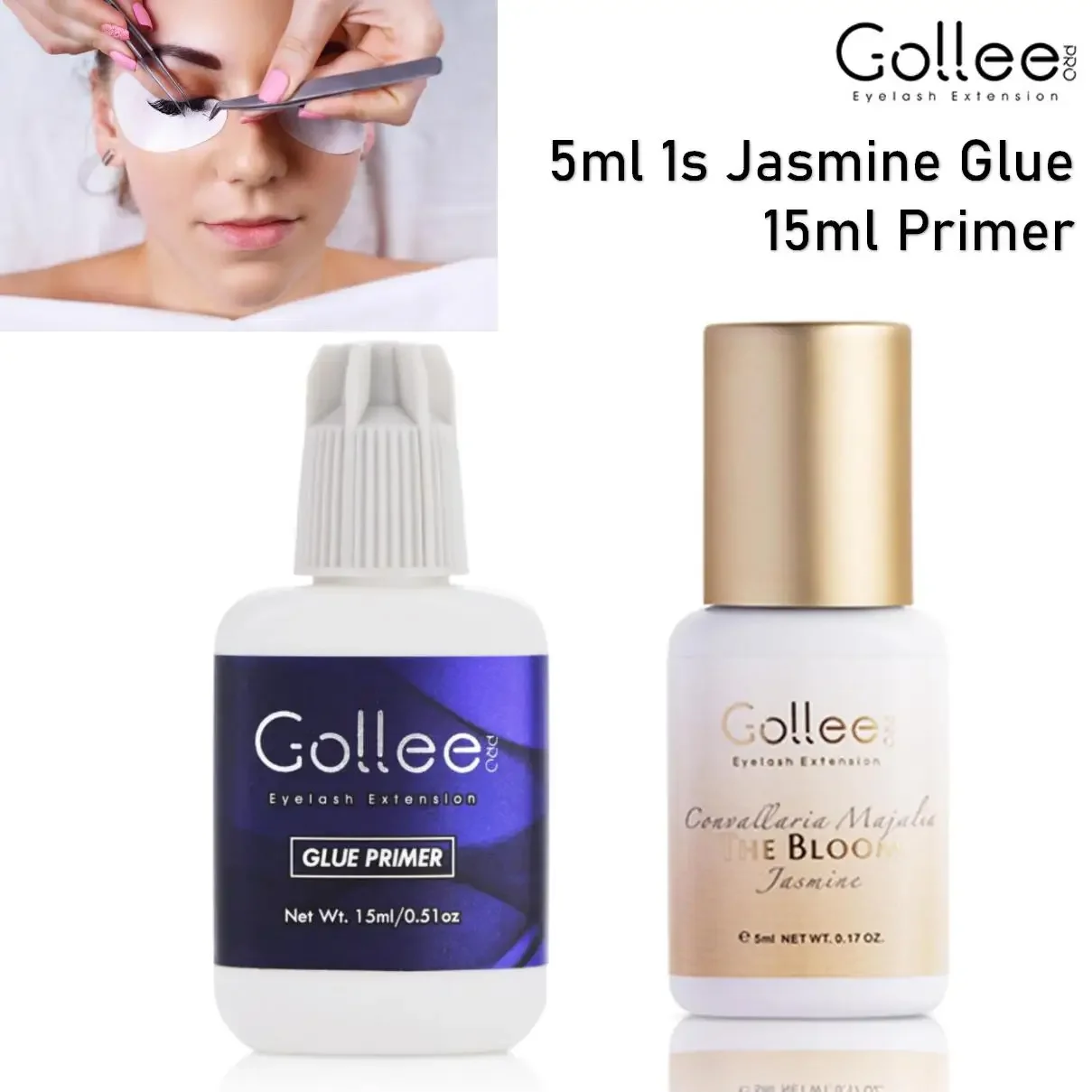 

Gollee Eyelash Extension Glue & Lash Primer Scented Formula 1S Drying Retention 6-8 Weeks Thin Lash Adhesive Professional Use