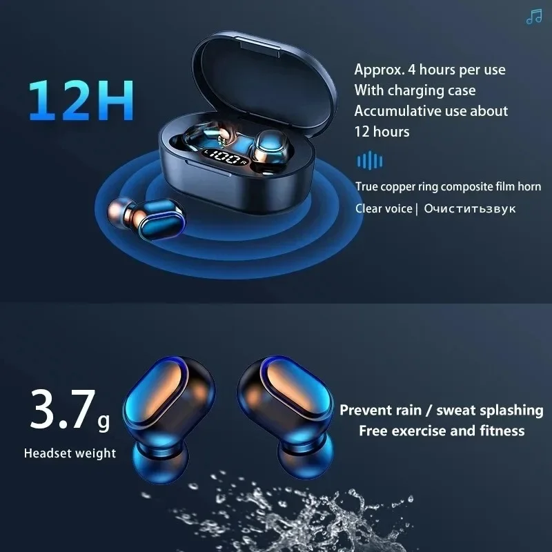 E7S TWS Wireless Headphones 5.0 Bluetooth Earphones HIFI Lossless Sound Headsets Sport waterproof Earbuds For all Smartphones
