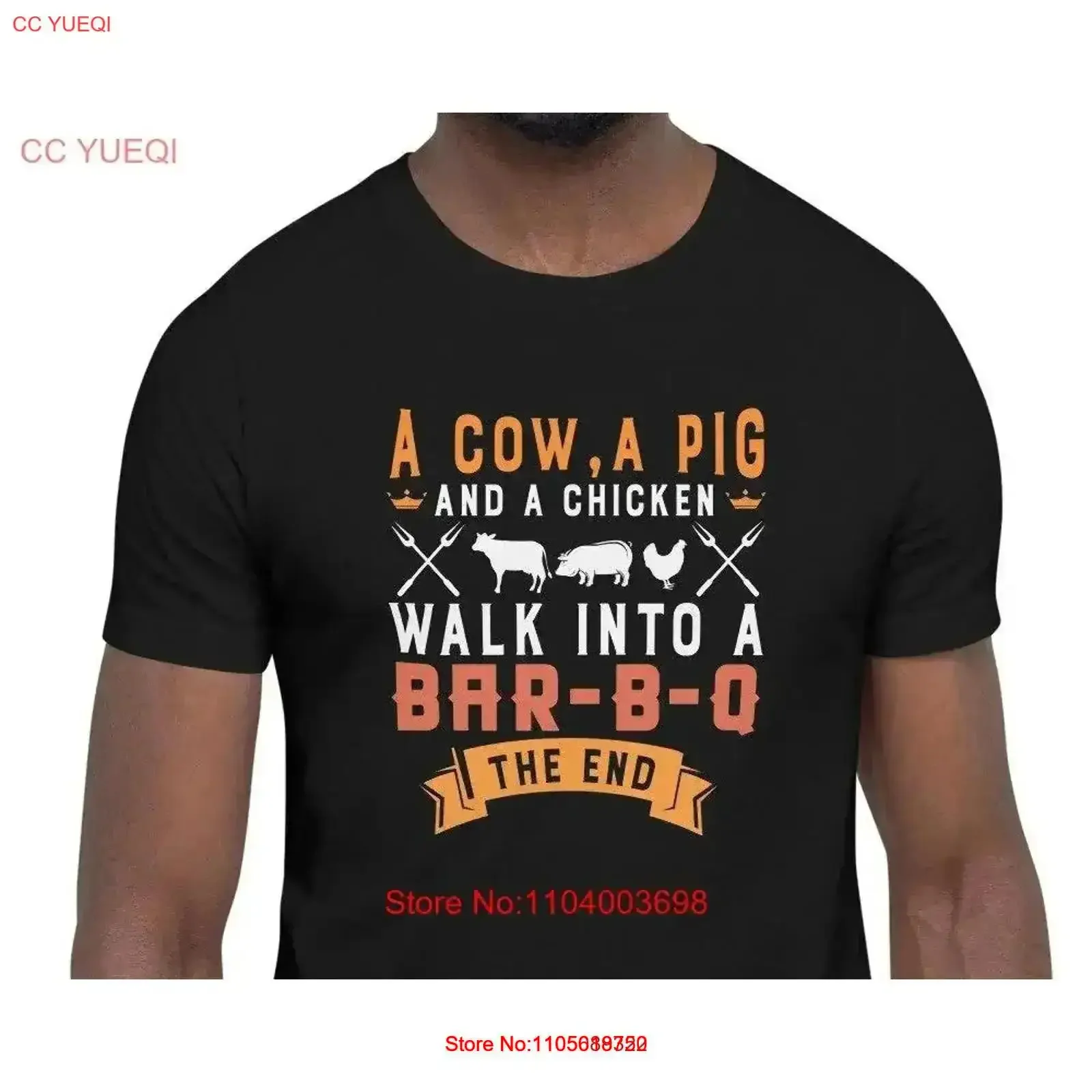Funny BBQ T Shirt For Grill Master A Cow Pig and Chicken Walk Into Bar B Q The End vintage Washed Top Everyday Wear vintage