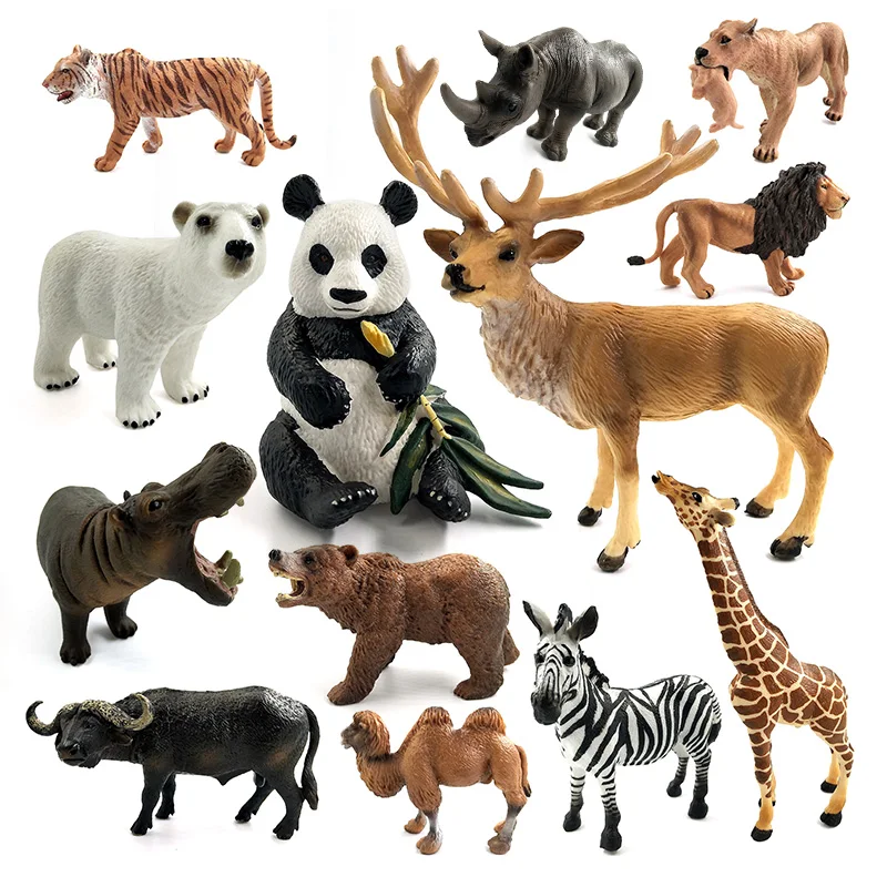 Panda Deer Hippo Rhinoceros Polar Bear Reindeer Giraffe Moose Zebra  Camel Buffalo Figurine Animal Model Home Decor Decoration