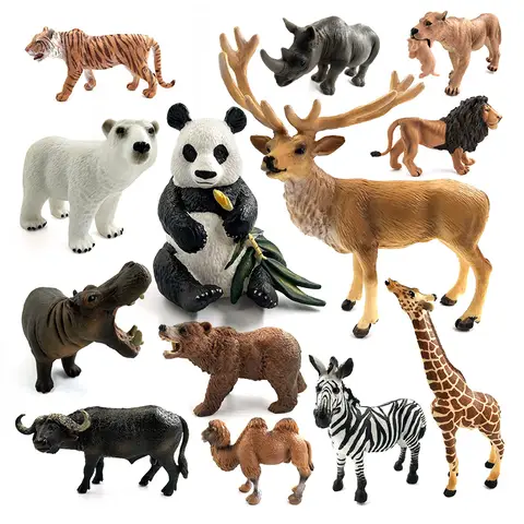 Panda Deer Hippo Rhinoceros Polar Bear Reindeer Giraffe Moose Zebra  Camel Buffalo Figurine Animal Model Home Decor Decoration