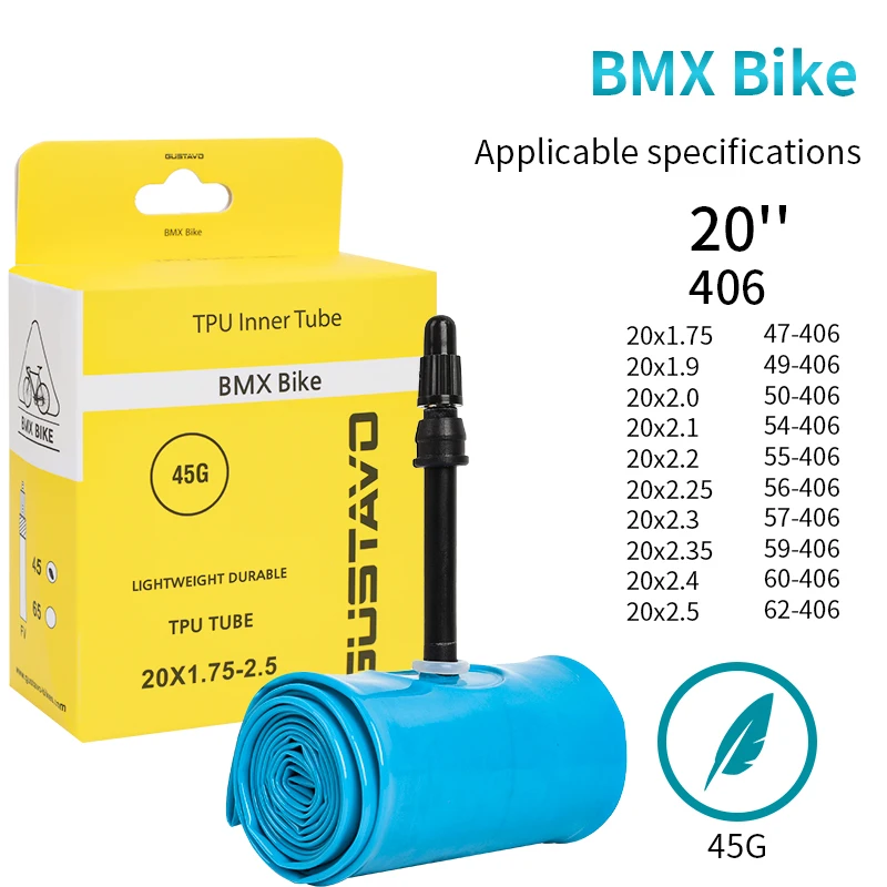 GUSTAVO BMX Bike Folding Bicycle TPU Tube  20X0.9-1.5/20X1.75-2.5 (406) 45mm 65mm Length French Valve