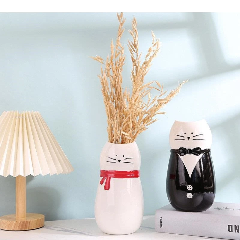 Gentleman Ceramic Vase Cute Cartoon Flower Arrangement Desk Decoration Ornaments Porcelain Crafts Kitten Floral Vases