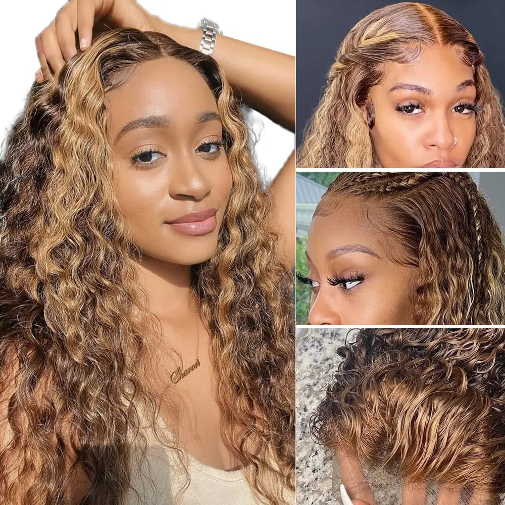 Highlight Deep Wave Human Hair Wig 13x4 13x6 HD Lace Frontal Honey Blonde P427 4x4 Lace Front Wig for Women
