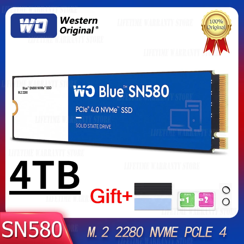 

Western Original 1TB 2TB DW Blue SN580 4TB NVMe Internal Solid State Drive SSD - Gen4 x4 PCIe 16Gb/s, M.2 2280, Up to 4,150 MB/s