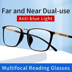 Progressive Multifocal Reading Glasses for Men, Anti Blue Ray Anti-fatigue Presbyopia Eyeglasses,Square Computer Glasses
