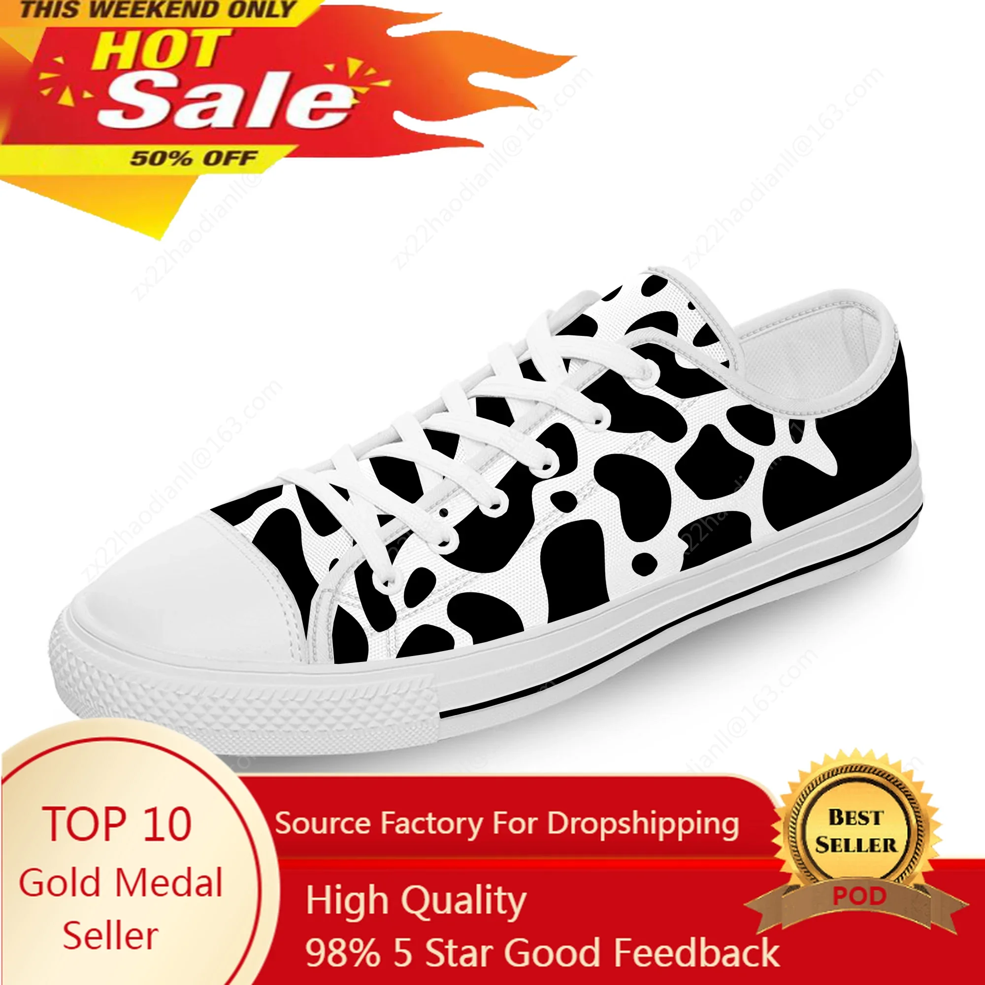 

Cow Print Animal Cute Funny White Cloth Fashion 3D Print Low Top Canvas Shoes Men Women Lightweight Breathable Sneakers