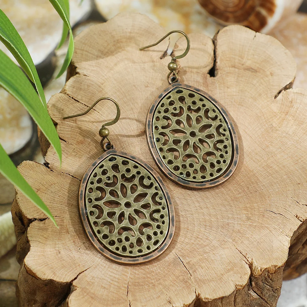 Vintage Bohemian Geometric Brown Dangle Earrings for Women Fashion Ethnic Temperament Flower Water Drop Tassel Earring Jewelry