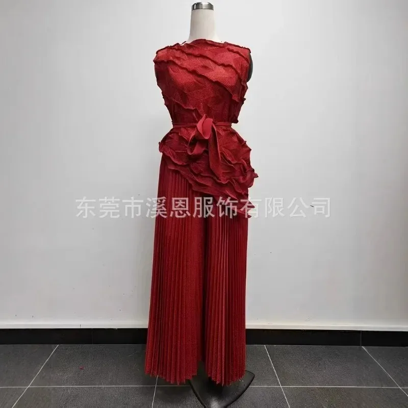 مطوي سترة دون أكمام مياكي جديد كبير الحجم بنطال ذو قصة أرجل واسعة 2 قطعة مجموعة مزاجه بلون ملابس ركاب أنيقة