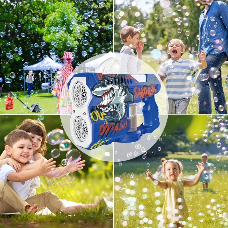 Pistola a bolle elettrica a emissione di luce giocattolo popolare americano da 2 pezzi, creatore di bolle ad alta capacità, porta a emissione di luce, viaggi essenziali