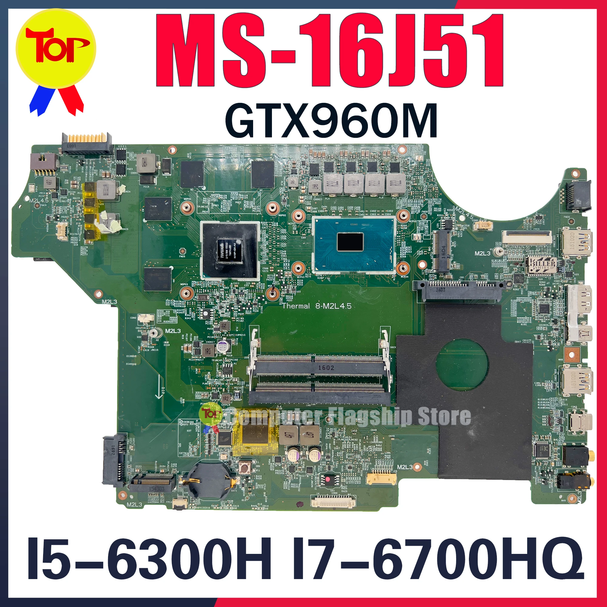 

MS-16J51 Laptop Motherboard For MSI PE60 6QD GL62 GE62 GE72 PE70 6TH GEN I7-6700HQ Mainboard Gtx960m 100% Testd