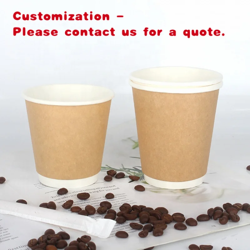 custom.LOKYO 90 Caliber Double Wall 8oz 10oz White Brown Kraft Paper Cup Disposable Paper Coffee Cups