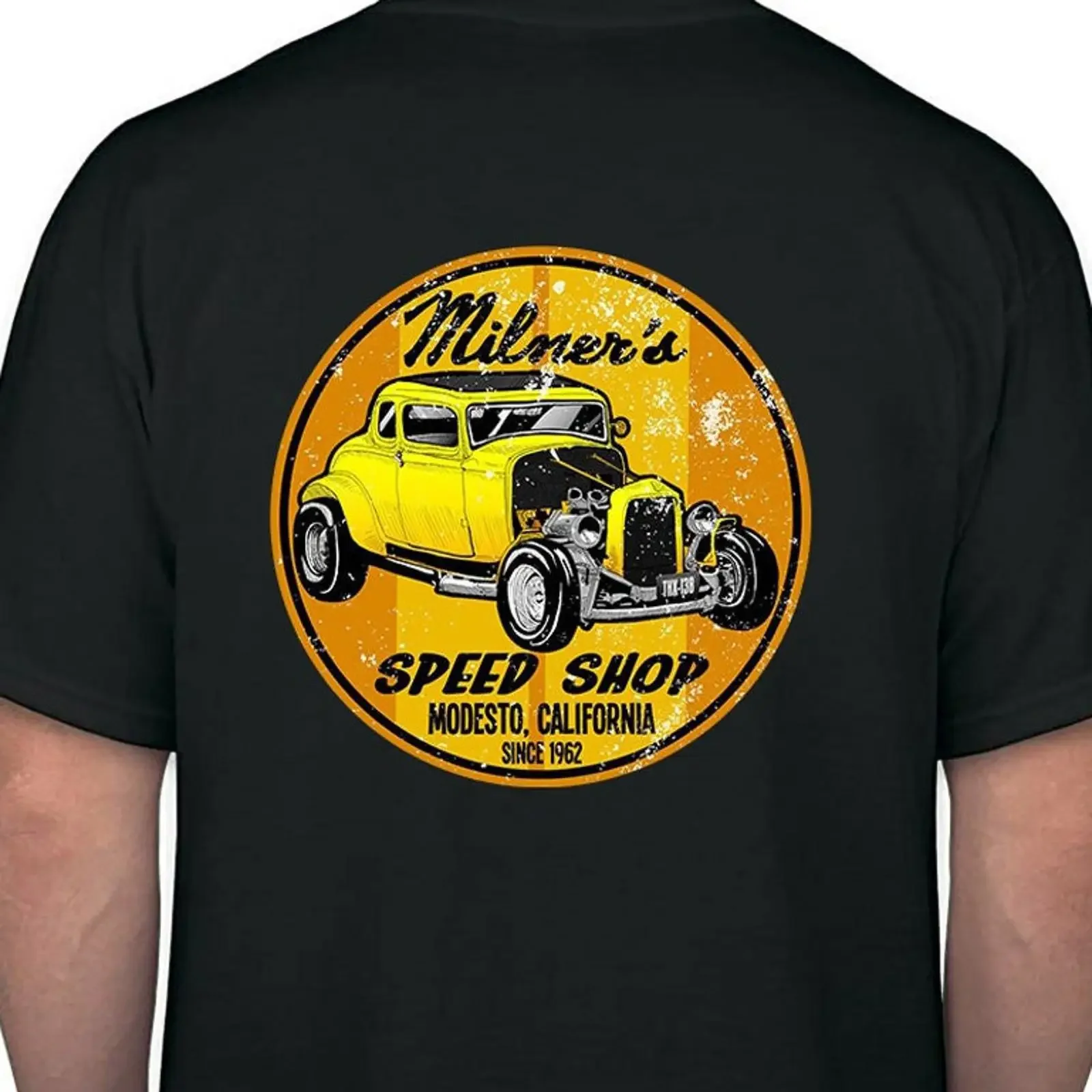 Milner amp 39 s Speed Shop American Graffiti auto drag racing hot rat rod black or white  T Shirt vintage Washed