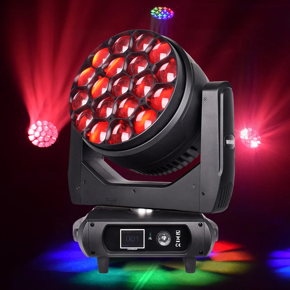 

HongYiLite LED 19X40W Moving Head Light DMX Big Bee Eye K15 RGBW 4in1 Lyre Wash Zoom Beam Stage Wedding DJ Bar Disco Flight Case