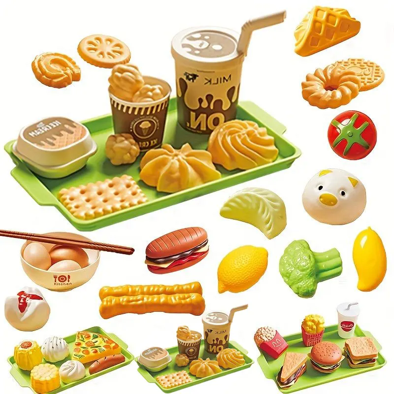 Kids Small Kitchen Toy Pretends Play Fast Food Hamburger Cookie Mini Pizza Snack for Children Educational House Gift