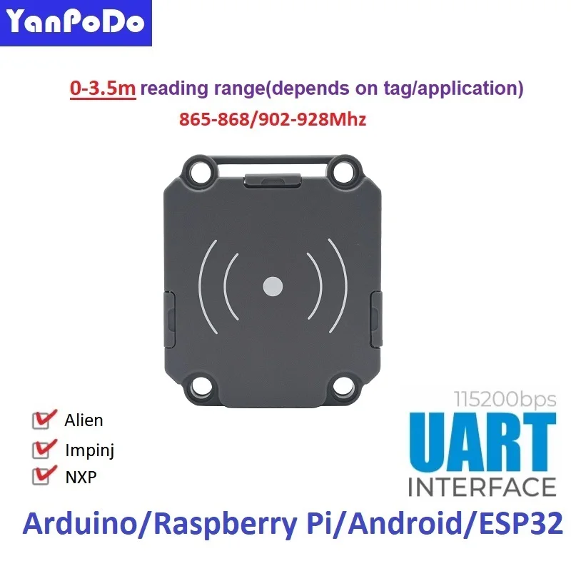 Yanpodo Hatósági m5stack UHF RFID Gépegység (YPD-4035) Málna Pi Integrált RFID Modul 1-3M UHF Óraadó UART/USB felület