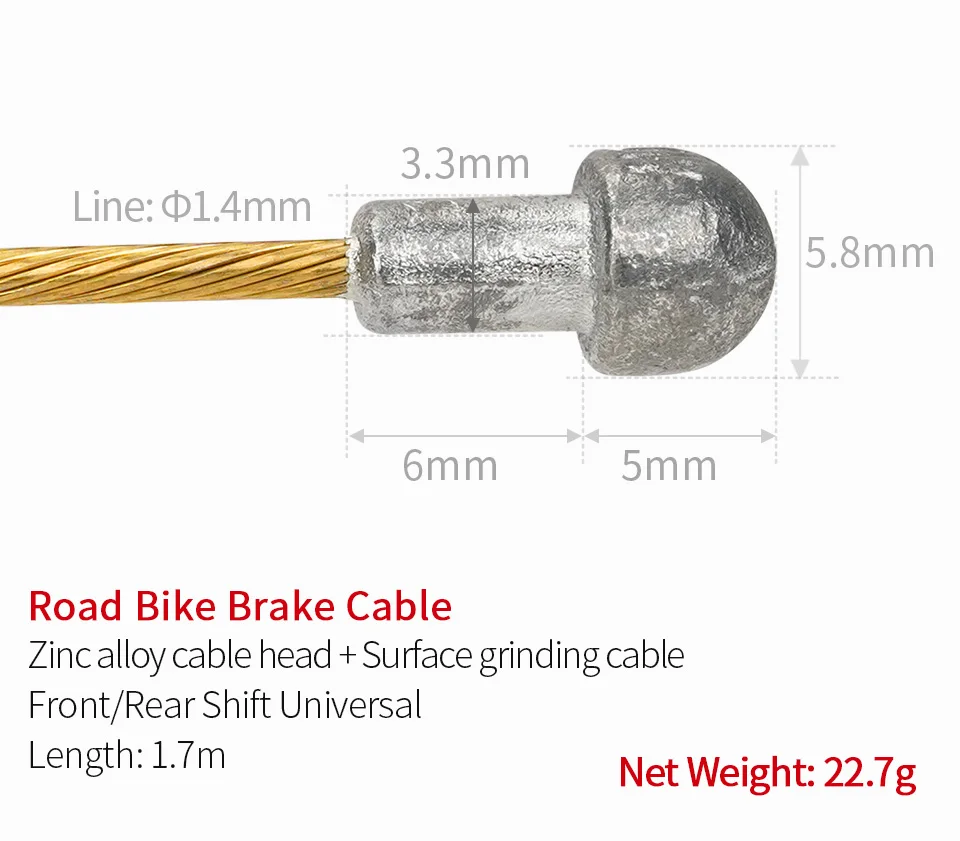 JSHOUBIKE 1/2 Stück MTB 2,1m Rennrad Fahrrad Schaltseil 1,7m Bremsseil Edelstahl Galvanisiert Gold – Detail 12