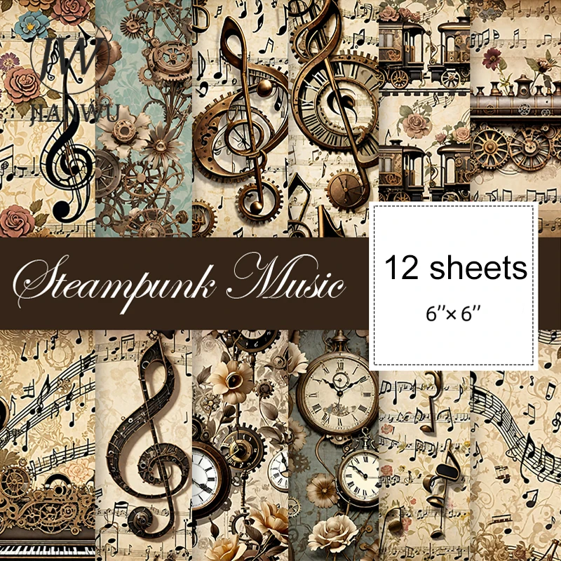 JIANWU 12 Pcs/set Vintage Flower Gear Music Landscape Collage Scrapbooking Material Paper Creative DIY Junk Journal Stationery