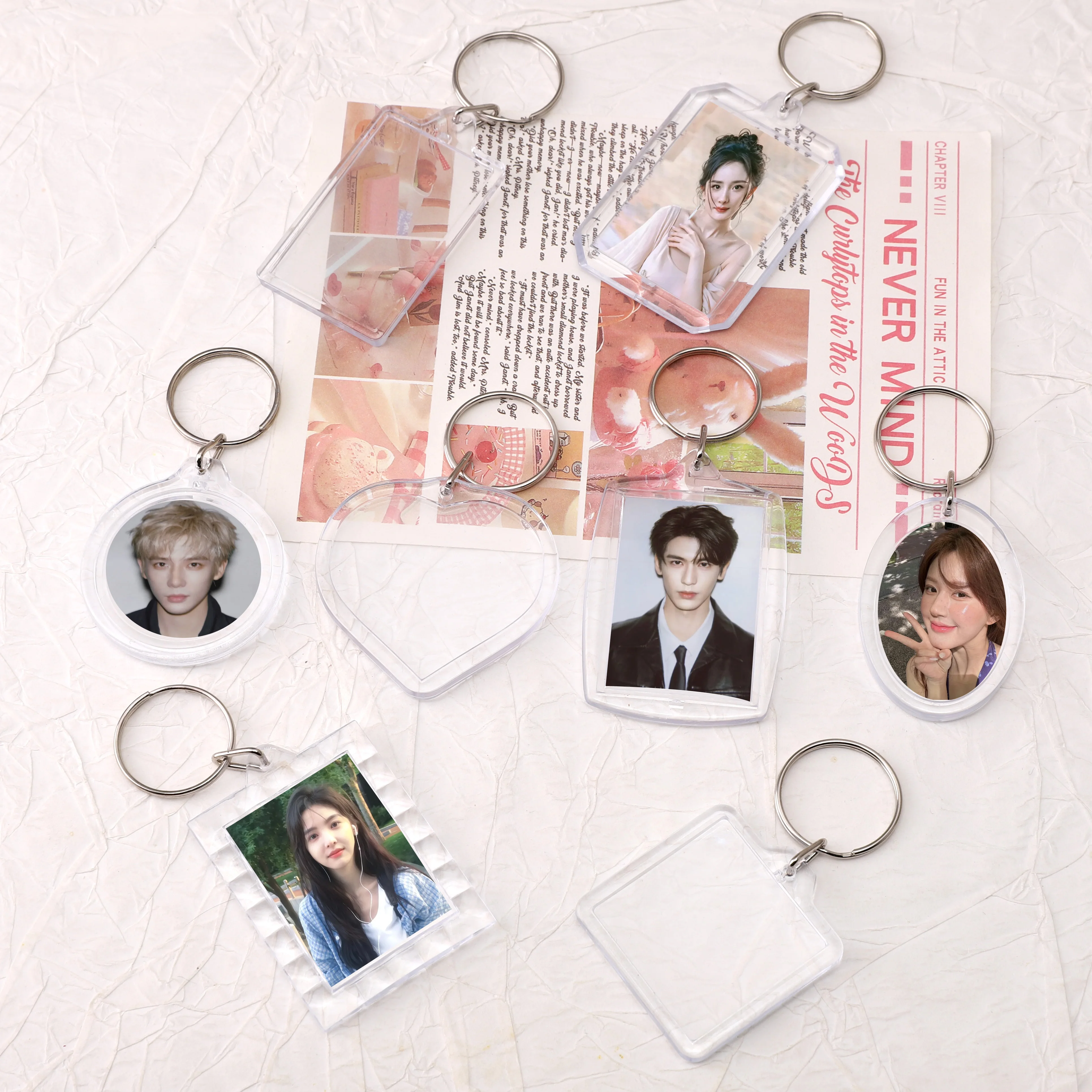 พวงกุญแจกรอบรูปใส 5/10 ชิ้น หลายรูปทรง อะคริลิกใส สำหรับทำเครื่องประดับ