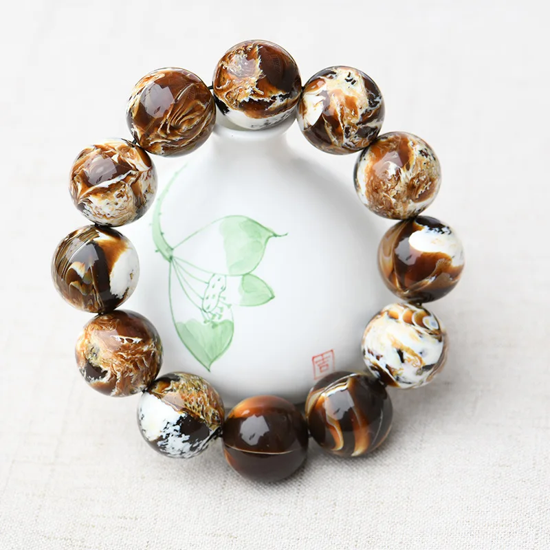 

Dropshipping Live Streaming Traffic Driving Gift Bracelet Raw Stone Amber Agate Flower White Gray Root Tea Amber Bracelet for Me