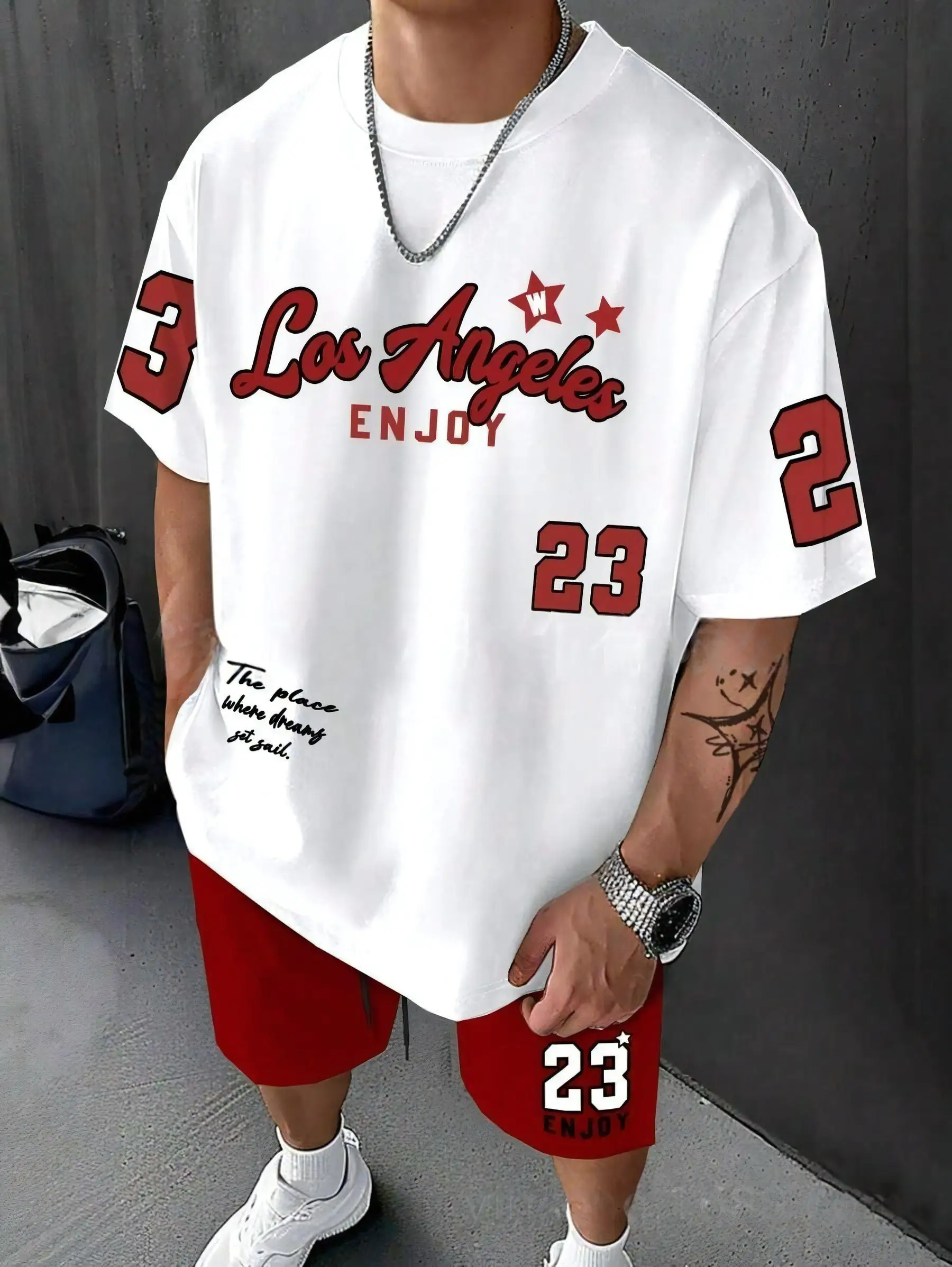 

Новинка! Мужские спортивные костюмы из Лос-Анджелеса, 2 предмета: футболка с коротким рукавом и шорты, для баскетбола.