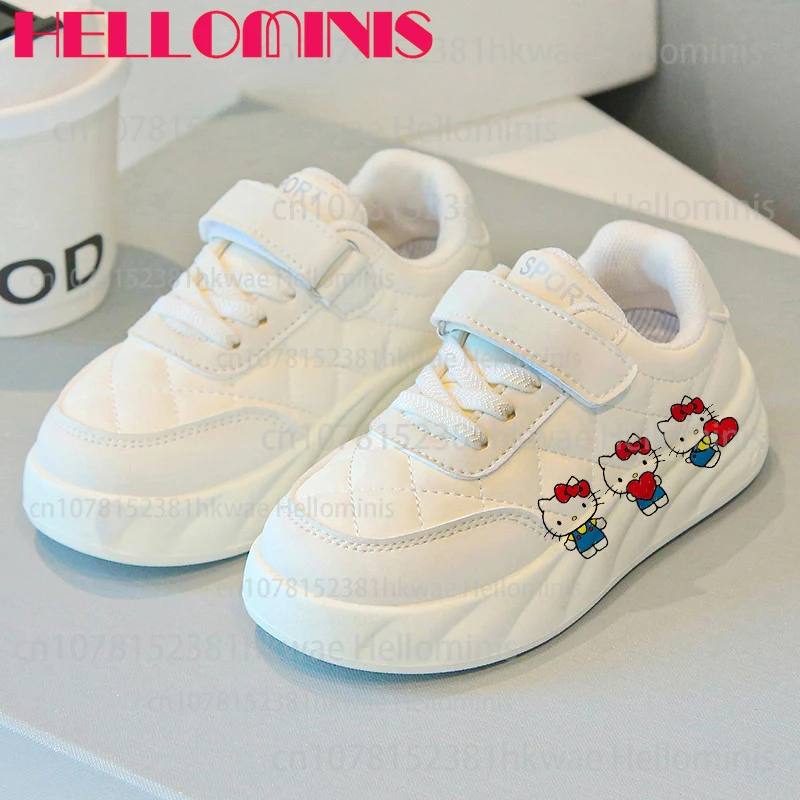 جديد مرحبا كيتي الفتيات حذاء طفل مجلس الأطفال مريحة لينة حذاء أبيض حذاء كاجوال للأطفال 21-32 الحجم