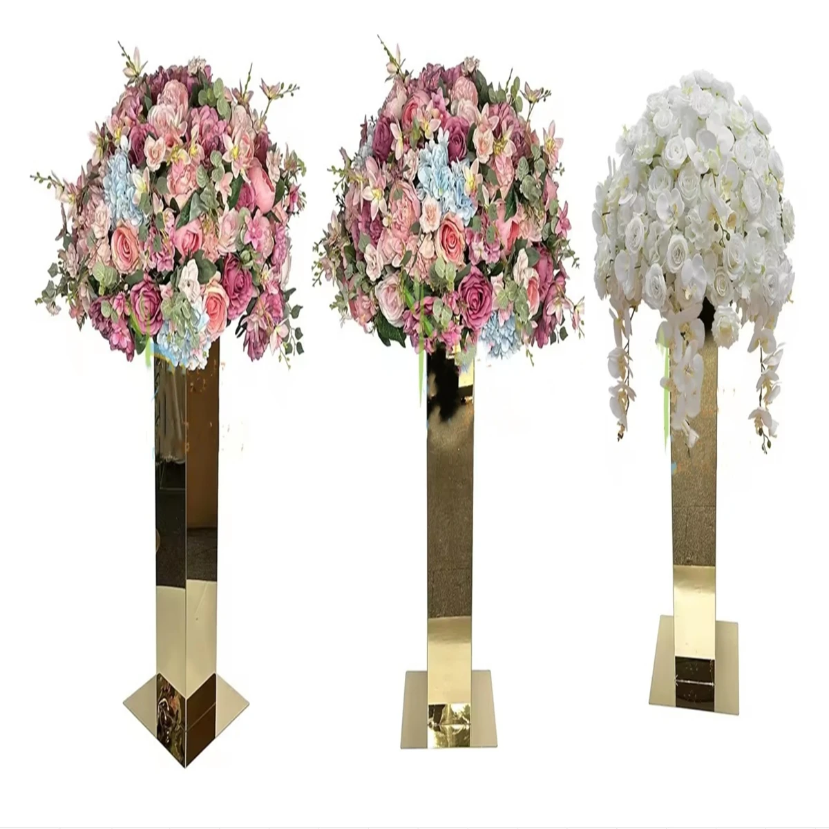 10pcs)10cm/120cm)Floral walkway pillar  stand wedding decoration gold frame cylinder plinths for bride shower party 1446