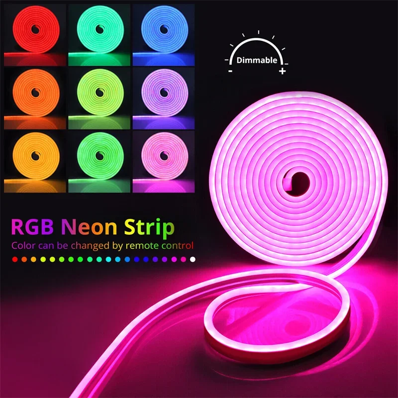 USB RGB LED Neon Rope Lights,Control with Remote,5V Flexible Led Rope Lights,RGB Neon Lights,Gaming Led Neon Strip Lights