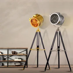 Nordic American Retro Industrial Style Tripod Floor Lamp Wooden Studio Bedroom Bedside  Searchlight Vertical Table