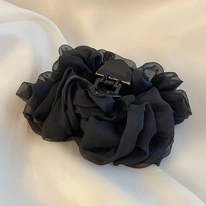 Elegant Silk Chiffon Flower Bow Large Hair Claw Fabric Ribbon Flower Rose Barrettes Women Girls Large Hairpin Hair Accessories