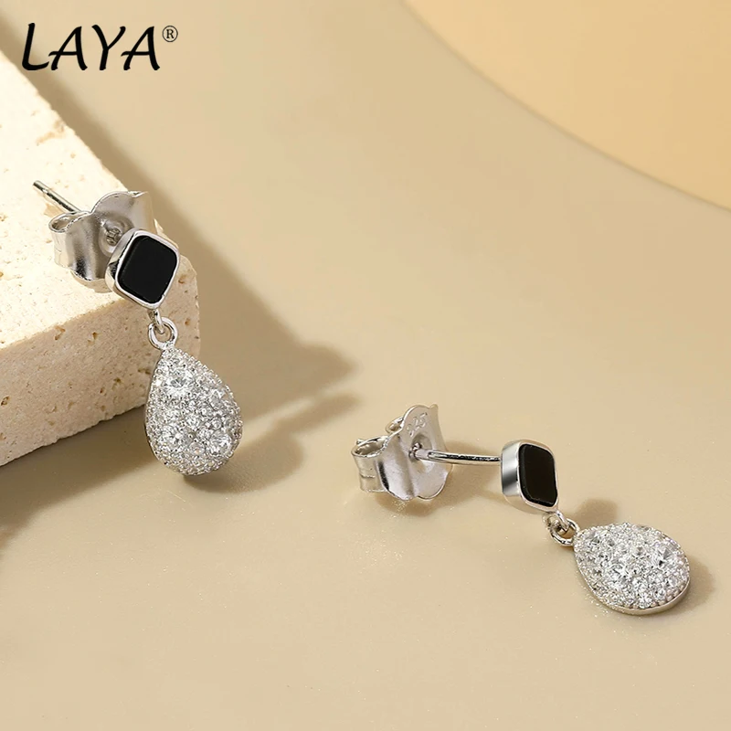 LAYA Earrings For Women Shining Zircon Black Agate Party Wedding Shake Ear piercing 100% 925 Sterling Silver Luxury Fine Jewelry