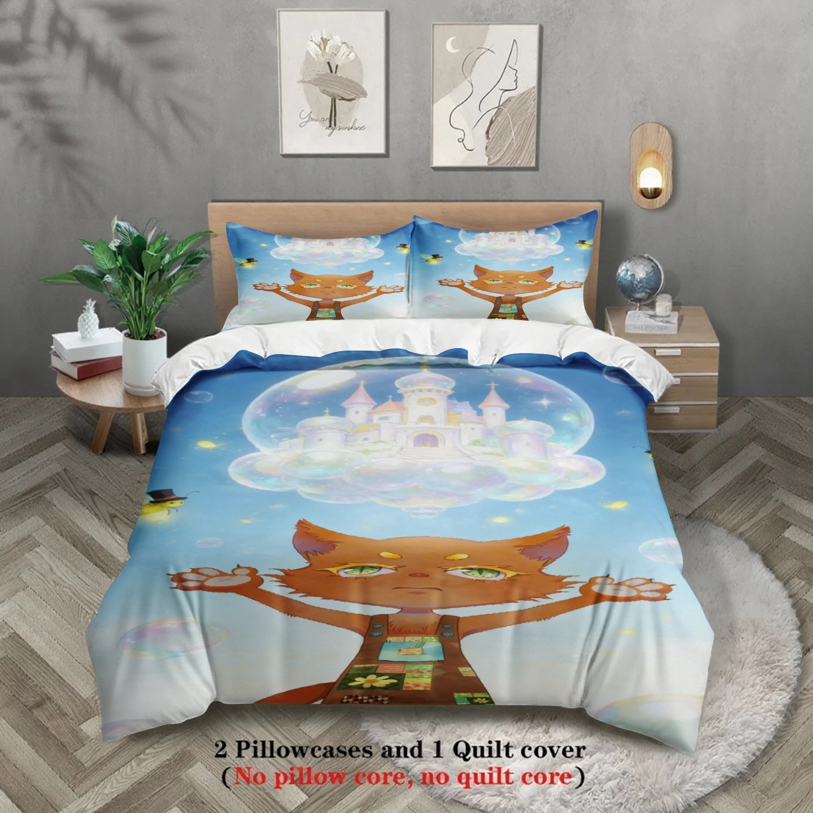 Kids Bedding Set Softville Cozy Town Cute Fern the Quilt Fox With Duvet Cover & Pillowcase For Children's Bedroom Decor