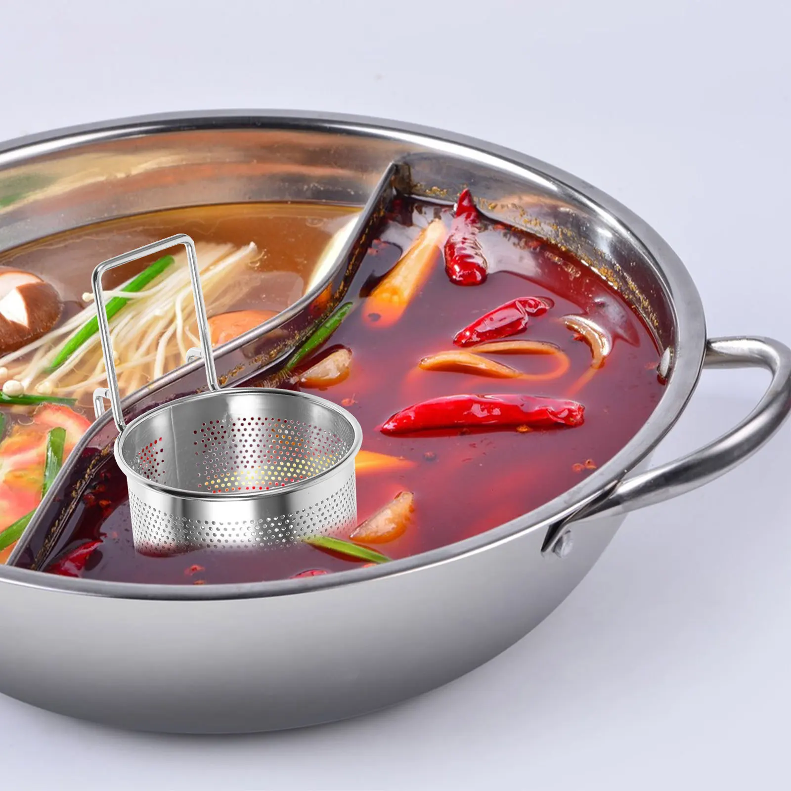 

2Pcs Multifunctional Stainless Steel Noodle Strainer with Side Hook Fine Wire Mesh for Hot Pot Pasta Cooking Draining Vegetables