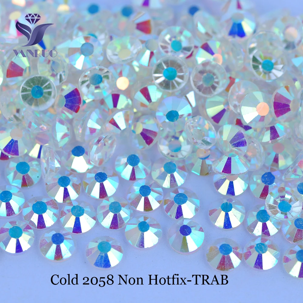 YANRUO New unfoiled AB Crystal Glass Strass Rhinestones Flat Back Non Hot Fix Nail Art Rhinestones Decoration Nails Diy Stones