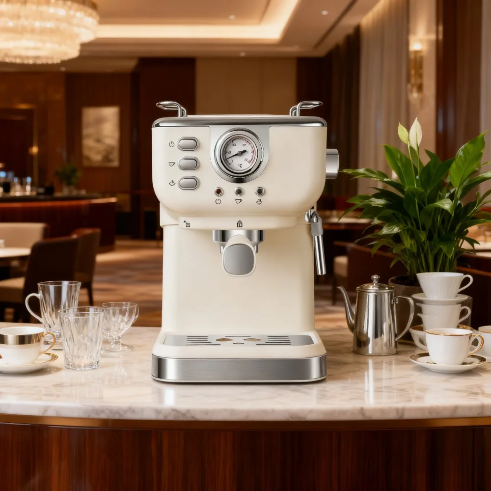 1 قطعة ماكينة صنع الاسبريسو بالضغط المحمولة شبه الأوتوماتيكية ماكينة القهوة للاستخدام المنزلي والمكتب مع وظيفة مزبد الحليب بالبخار