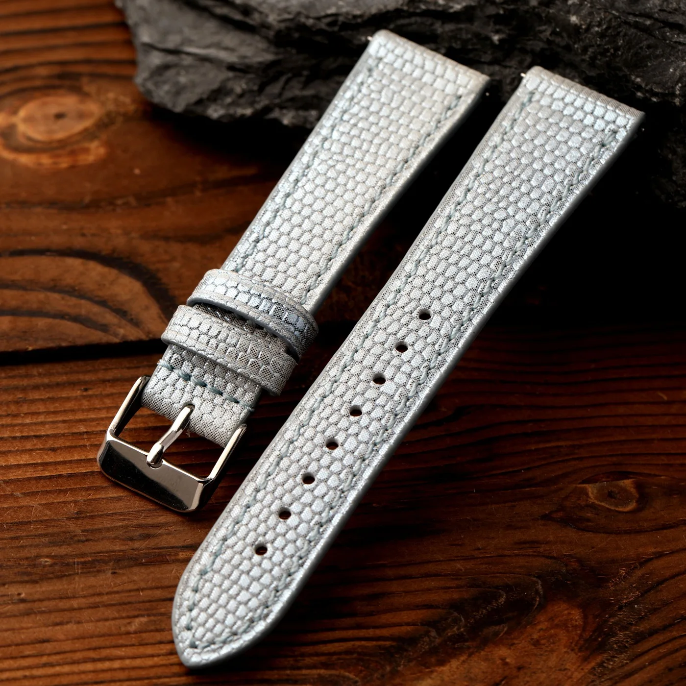 Handmade light blue patent leather strap, 18 19 20MM quick release, soft retro leather bracelet, S/M ultra-thin men's strap